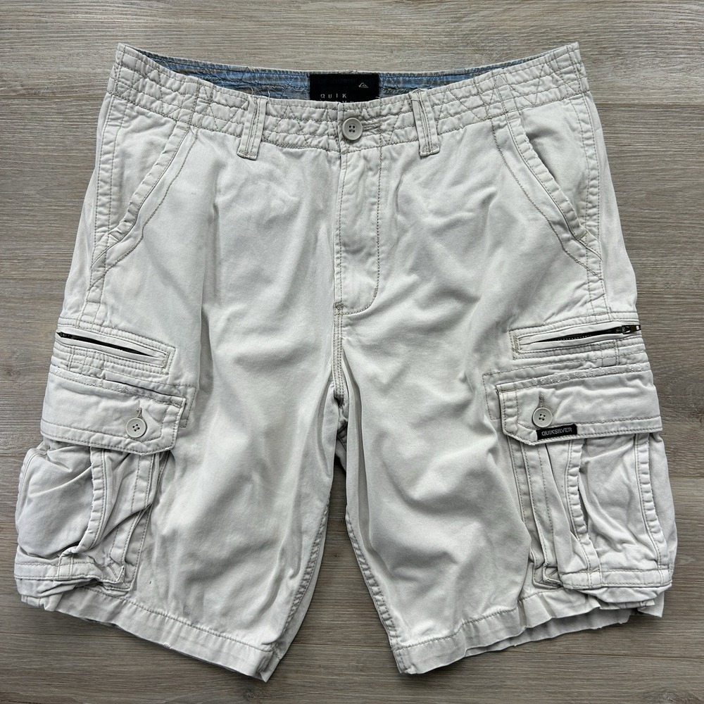 Quiksilver Cargo Shorts Mens 34 Beige 9 Pocket Y2K Surf Slate Grunge